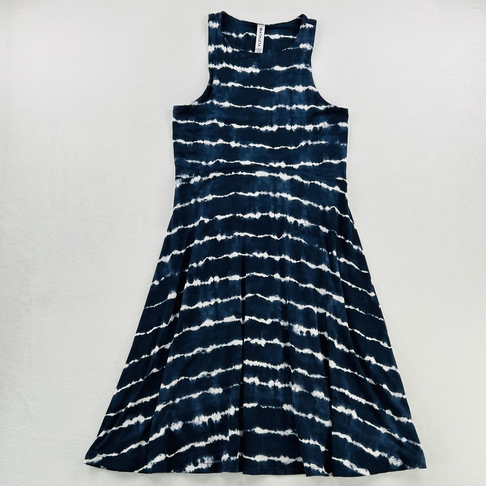 Athleta Dress Womens Small Tall Blue White Tie Dye Sleeveless Fit & Flare Modal